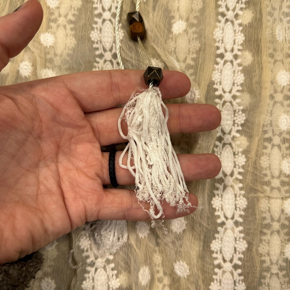 House‎ of Harlow 1960 Shirt Womens Medium Silk Sheer Crochet Tassel Boho Fairy - Picture 4 of 12